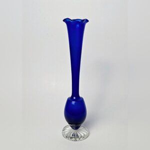 Cobalt Blue Ombre Hand Blown Cased Glass Bud Vase